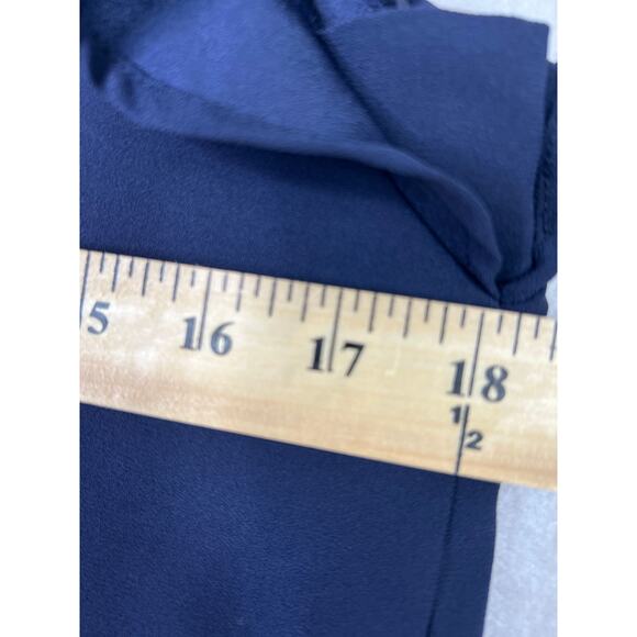 Aritzia Babaton Chaplin Flutter Sleeve Blouse Top Dark Blue S Pullover Keyhole - Picture 8 of 11